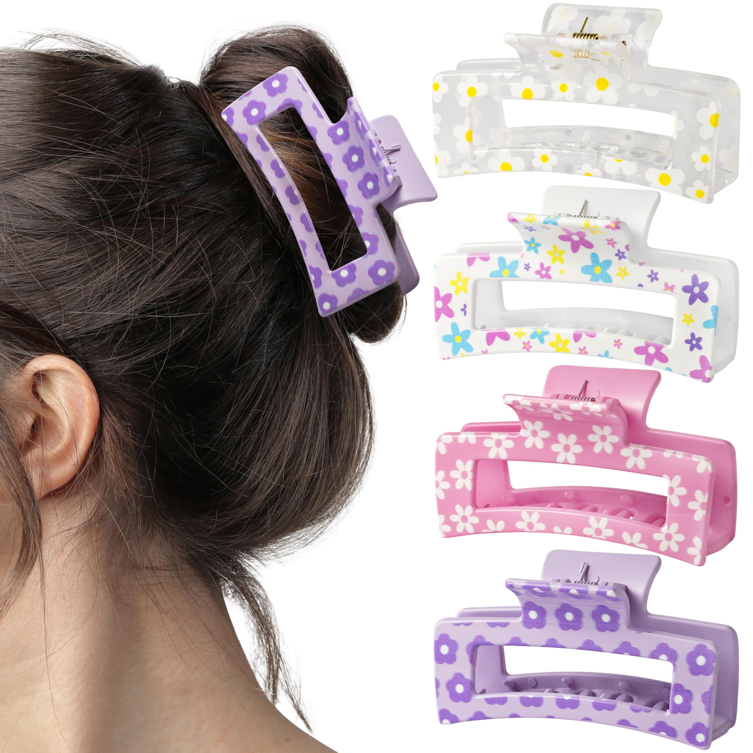 Amazon.com : PANTIDE 4Pcs Spring Flowers Hair Claw Clips for Women Girls - Cute Flower Floral Rectangle Nonslip Banana Hair Clips, Thin Thick Short Long Curly Accessories, Spring Summer Party Birthday Gift : Beauty & Personal Care | Amazon (US)