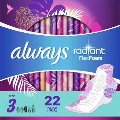 Always Radiant Extra Heavy Flow Absorbency with Flex Foam Pads - Scented - Size 3 - 22ct | Target