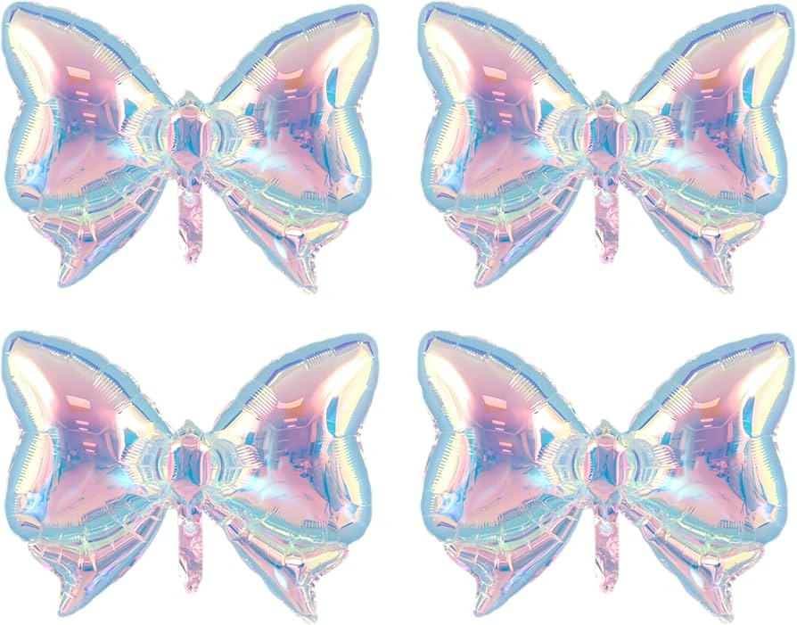 4Pcs Iridescent Bow Balloons for Christmas/Coquette Birthday Decorations for Girl/Colorful Happy ... | Amazon (US)