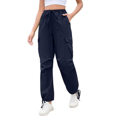 Cargo Jogger Parachute Pants For Women Casual Baggy Low Waist Drawstring Light Y2K Pants Navy Blue M | Target