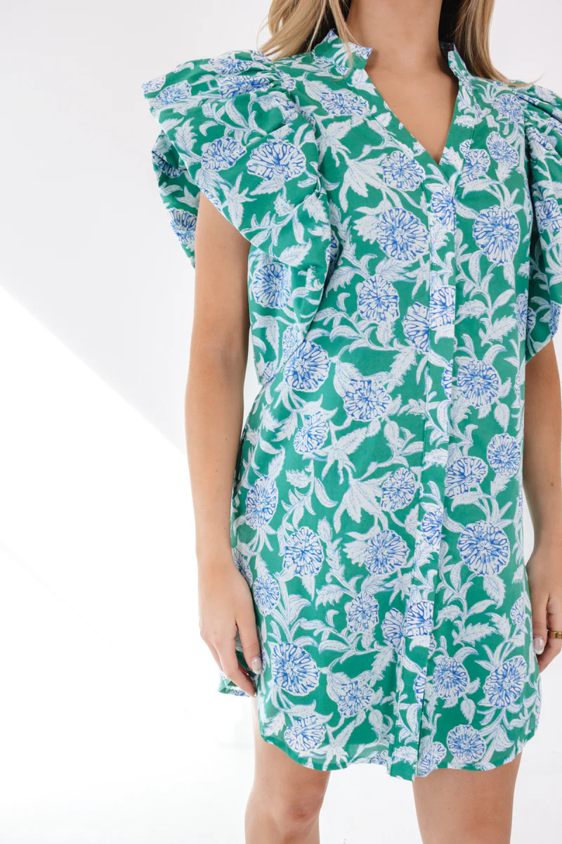 The Merritt Collared Ruffle Dress - Green | The Impeccable Pig