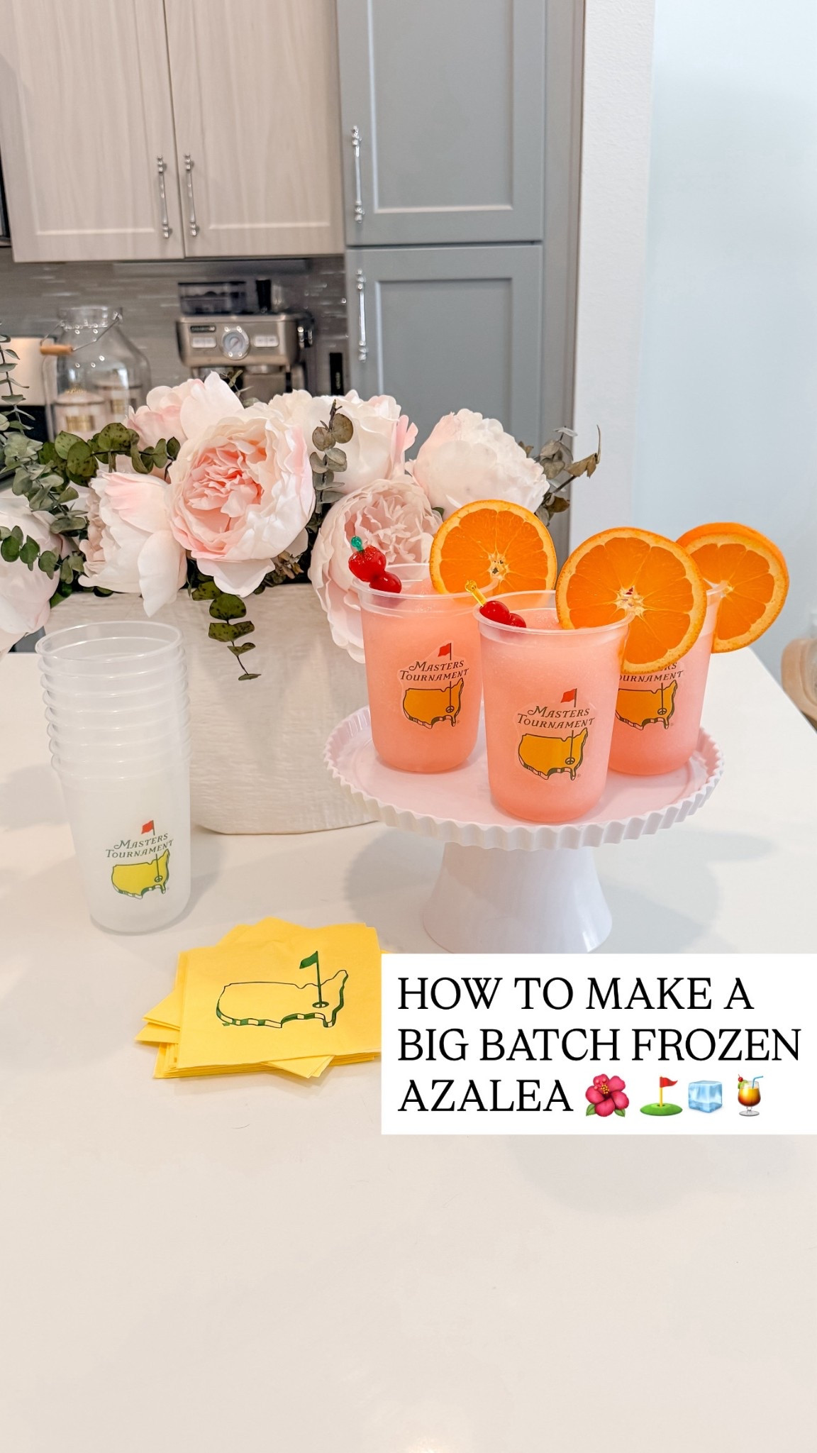 How to make a frozen azalea:
• 34 oz lemonade
• 9 oz vodka 
• 3 oz grenadine 

Add to your slushi maker and top with orange slices and cherries 🍒 

#LTKSeasonal #LTKMens #LTKHome