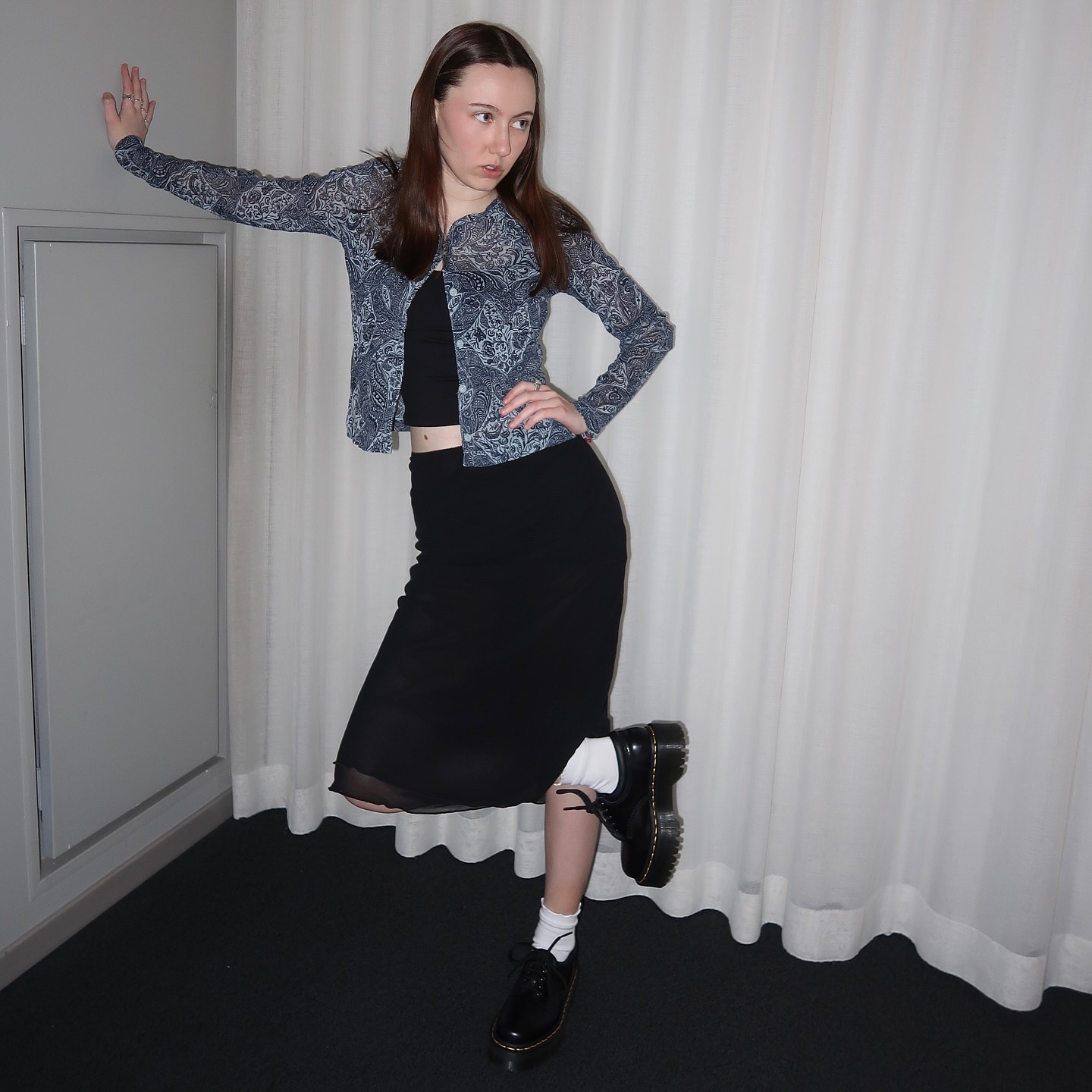 outfit 1 - top: thrifted mexx, tank: hollister, skirt: unif, shoes: dr martens