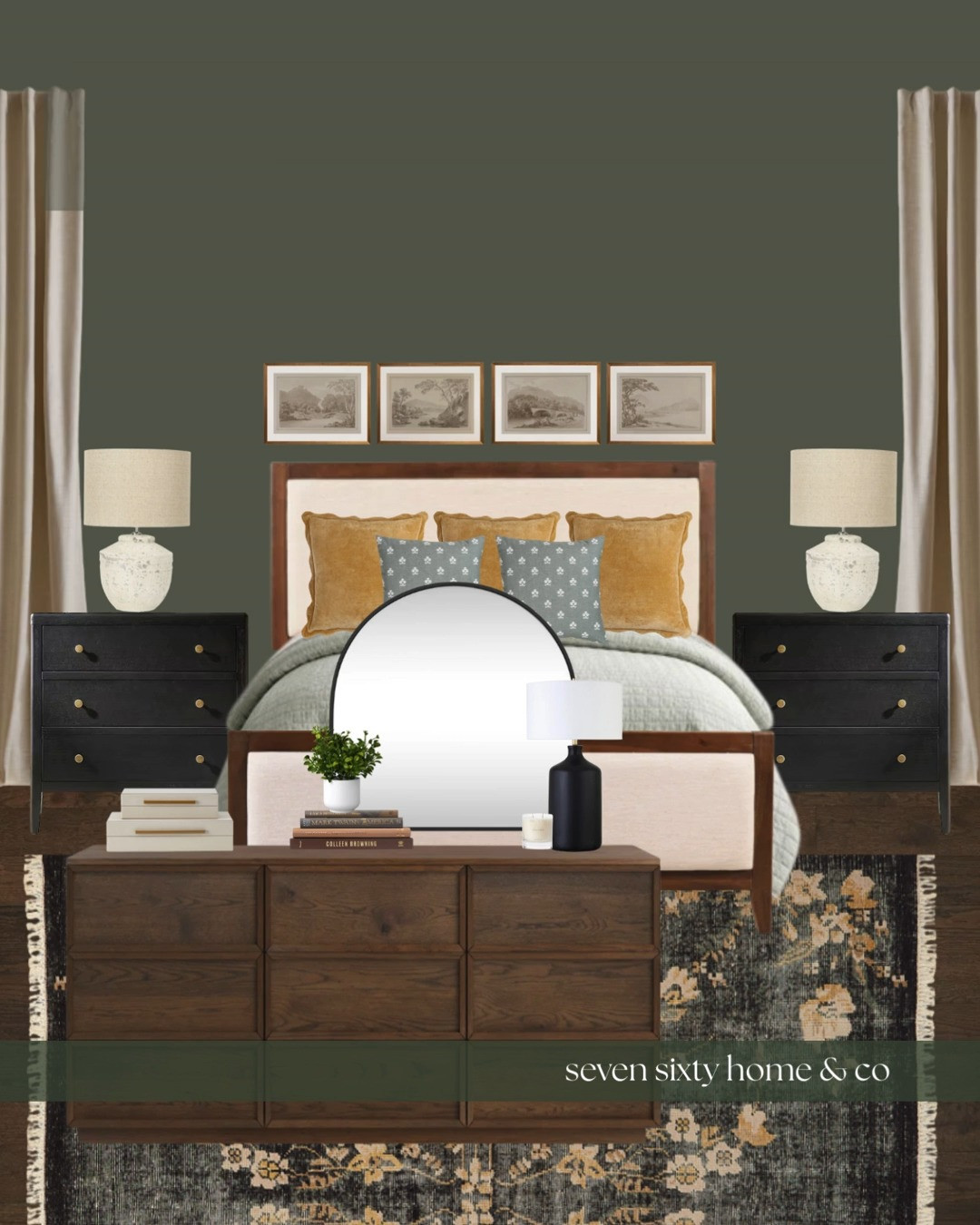 This moody traditional primary bedroom is built around balance and restraint. Deep, grounding tones meet warm wood finishes and soft textiles, creating a space that feels steady, restful, and lived-in.

Nothing here is trying to be the focal point. Instead, the room relies on proportion, texture, and repetition to create calm. Layered bedding, classic furniture silhouettes, and gentle contrast between light and dark give the space its quiet confidence. A bedroom meant for slowing down at the end of the day, not performing for the camera. 

 #LTKHome