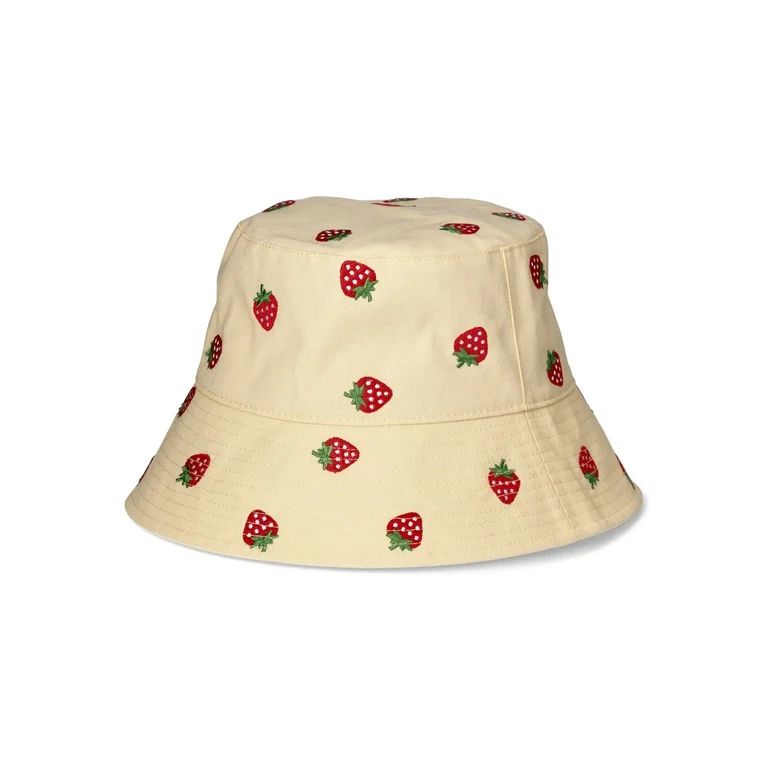 No Boundaries Women's Embroidery Bucket Hat Yellow Strawberry | Walmart (US)
