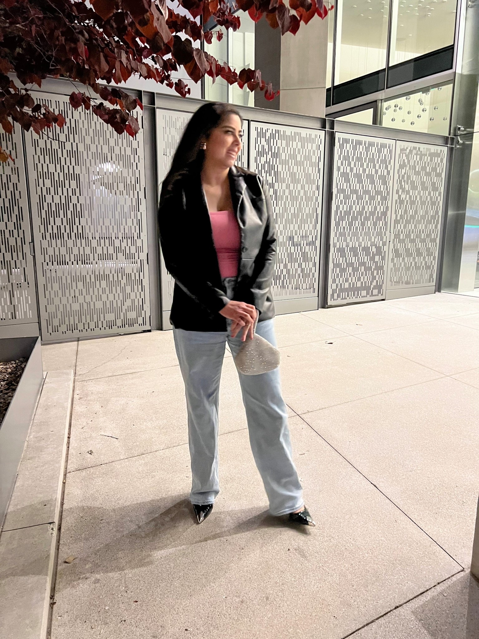 Girls night out outfit with jeans and faux leather blazerr

#LTKSeasonal #LTKStyleTip #LTKMidsize