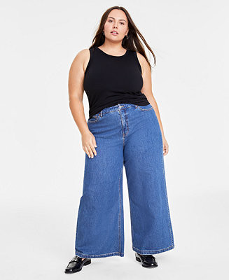 On 34th Plus Size High-Rise Wide-Leg Jeans, Created for Macy's - Macy's | Macy's