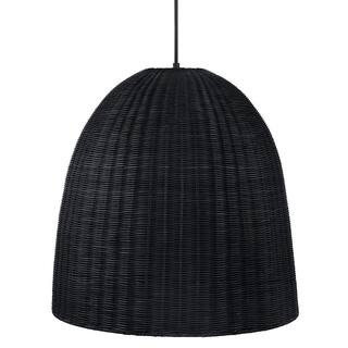 Highler 1-Light Matte Black Pendant with Matte Black Rattan Shade | The Home Depot