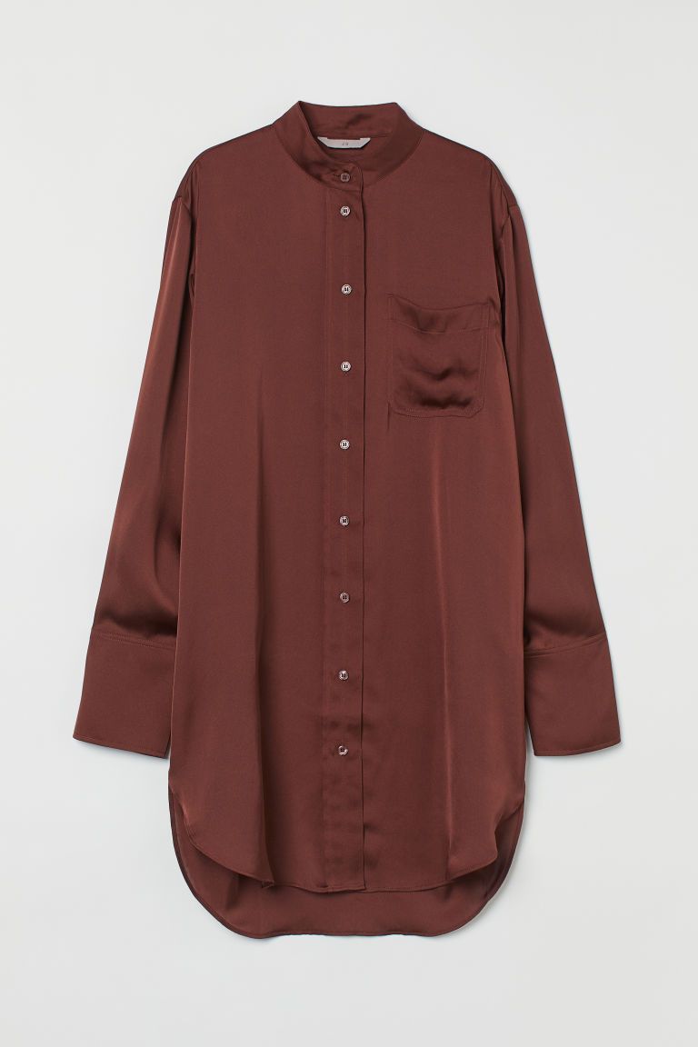 H & M - Oversized Satin Shirt - Brown | H&M (US + CA)