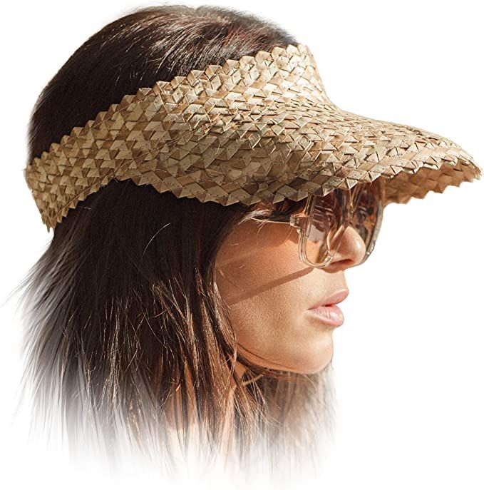 Sun Visor Hat Women, Straw Summer Beach Hats Wide Brim Outdoor Camping Hiking | Amazon (US)