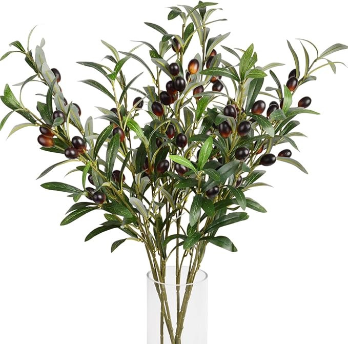 6pcs Artificial Plants Greenery Olive Branches Stems Fake Plants Green Leaves Fruits Branch Leave... | Amazon (US)