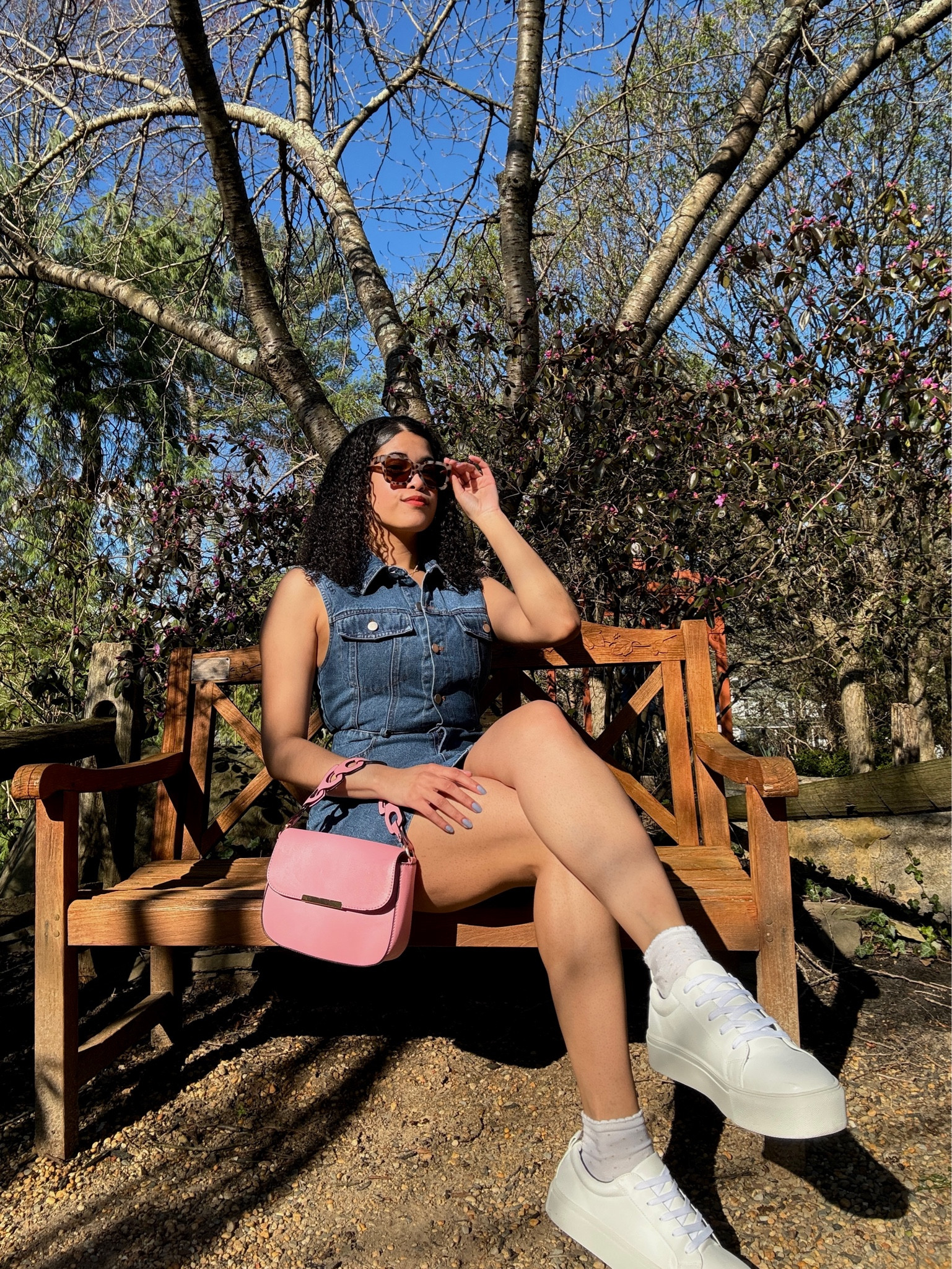 Denim dress outfit 
Lulus, dress, pink purse, white shoes, spring outfit, fashion inspo 

#LTKSeasonal #LTKfindsunder100