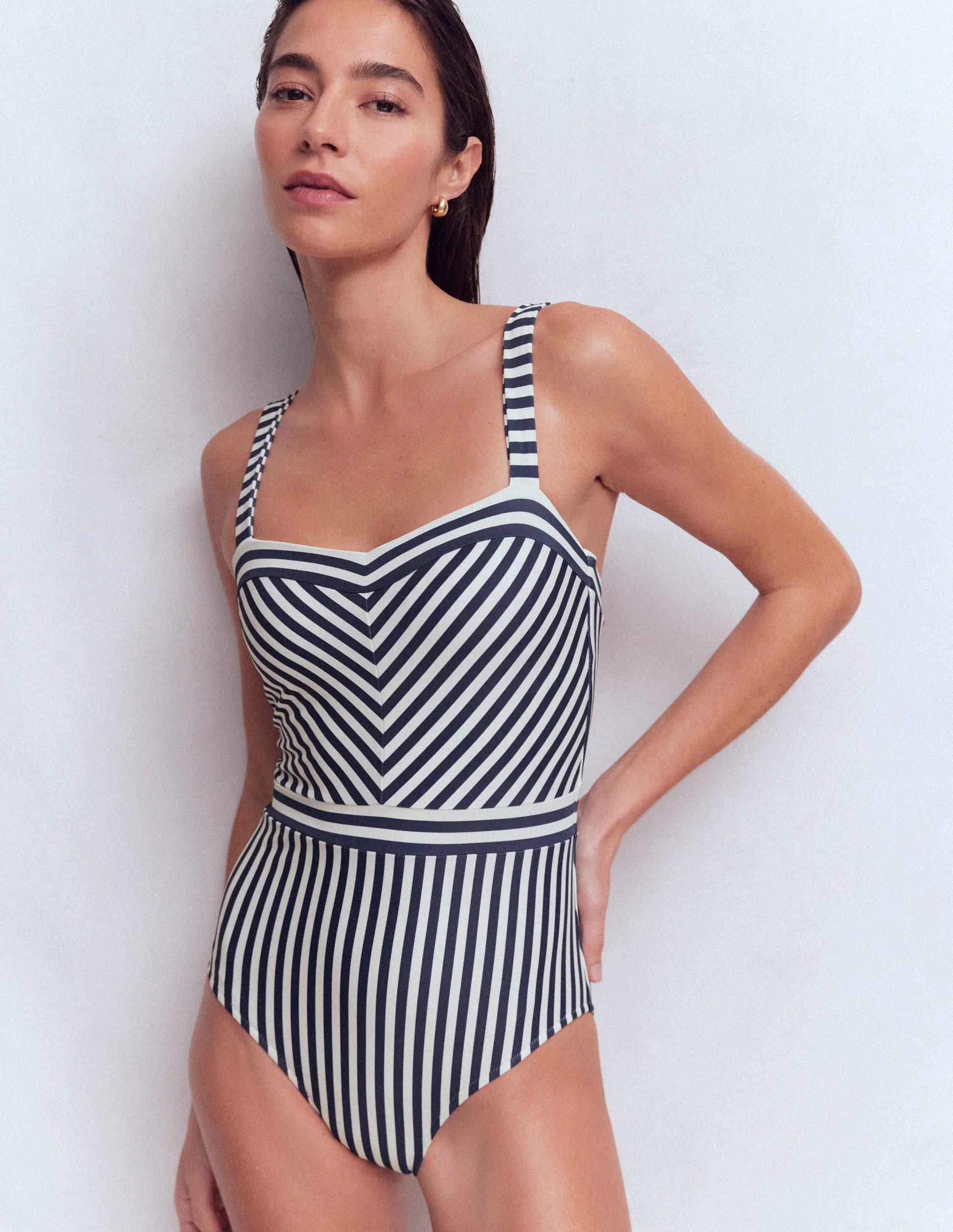 Clean Sweetheart Swimsuit-Navy and Ivory Stripe | Boden (US)