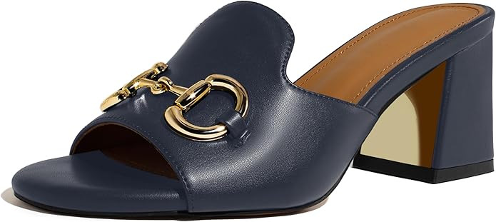 Women's Square Open Toe Buckle Sandals Slip On High Chunky Block Heel Mules Backless High Heeled ... | Amazon (US)