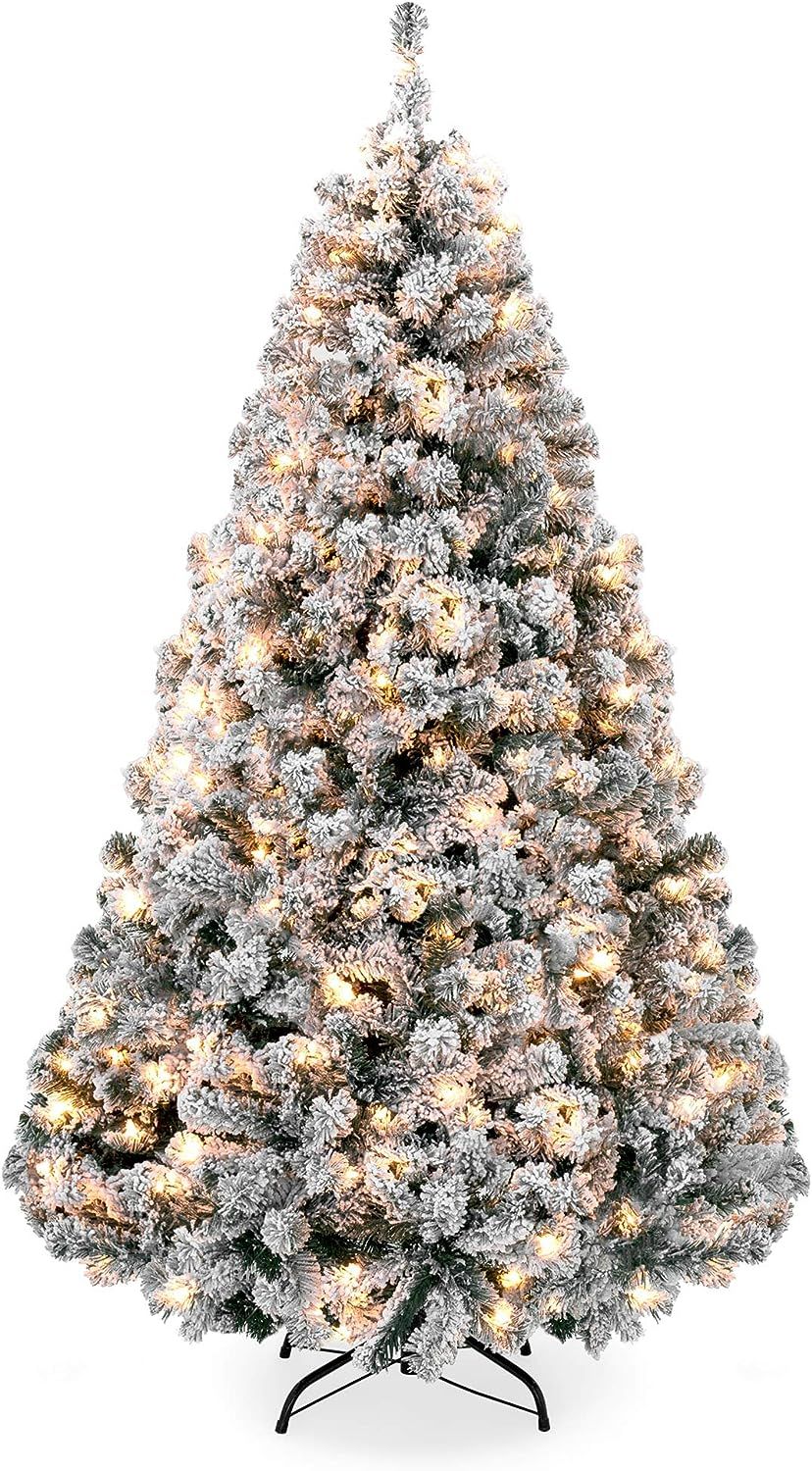 Best Choice Products 7.5ft Pre-Lit Snow Flocked Hinged Artificial Christmas Pine Tree Holiday Dec... | Amazon (US)