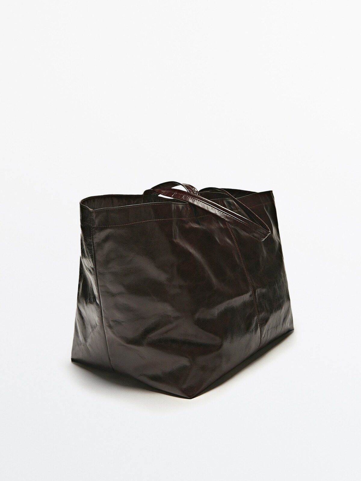 Maxi crackled leather tote bag | Massimo Dutti (US)