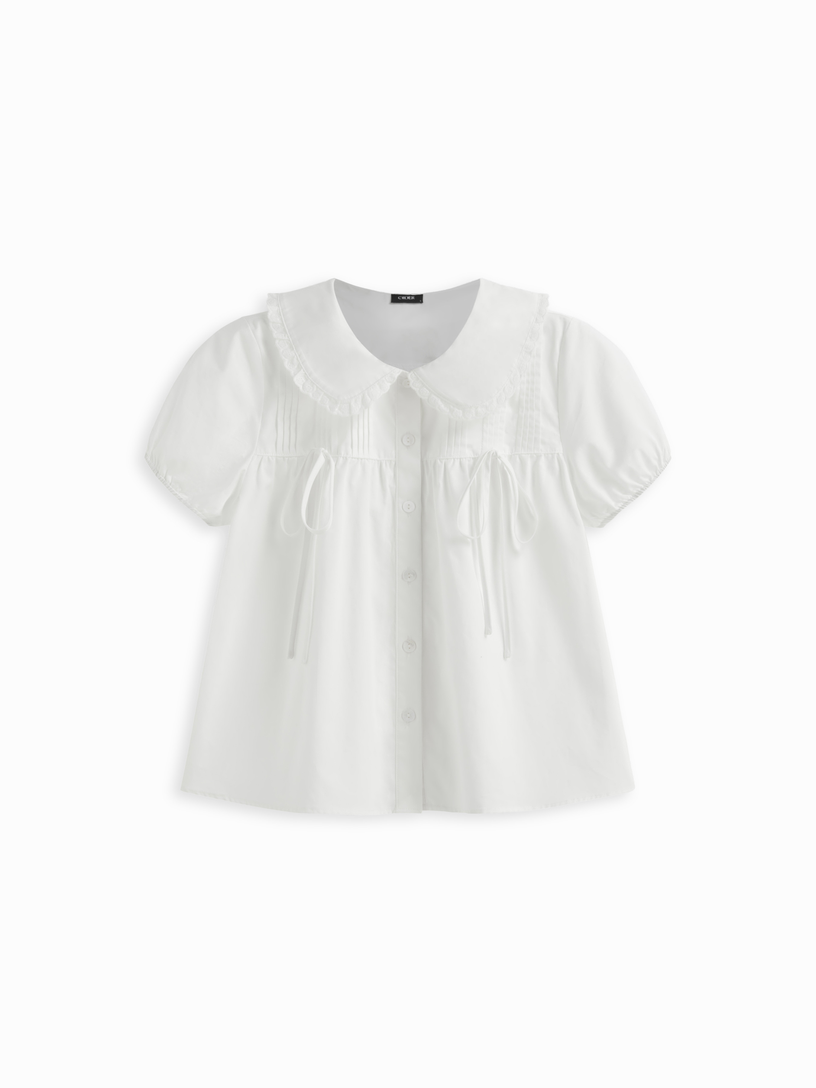 Woven 100% Cotton Peter Pan Collar Bowknot Button Blouse For Bedroom | Cider