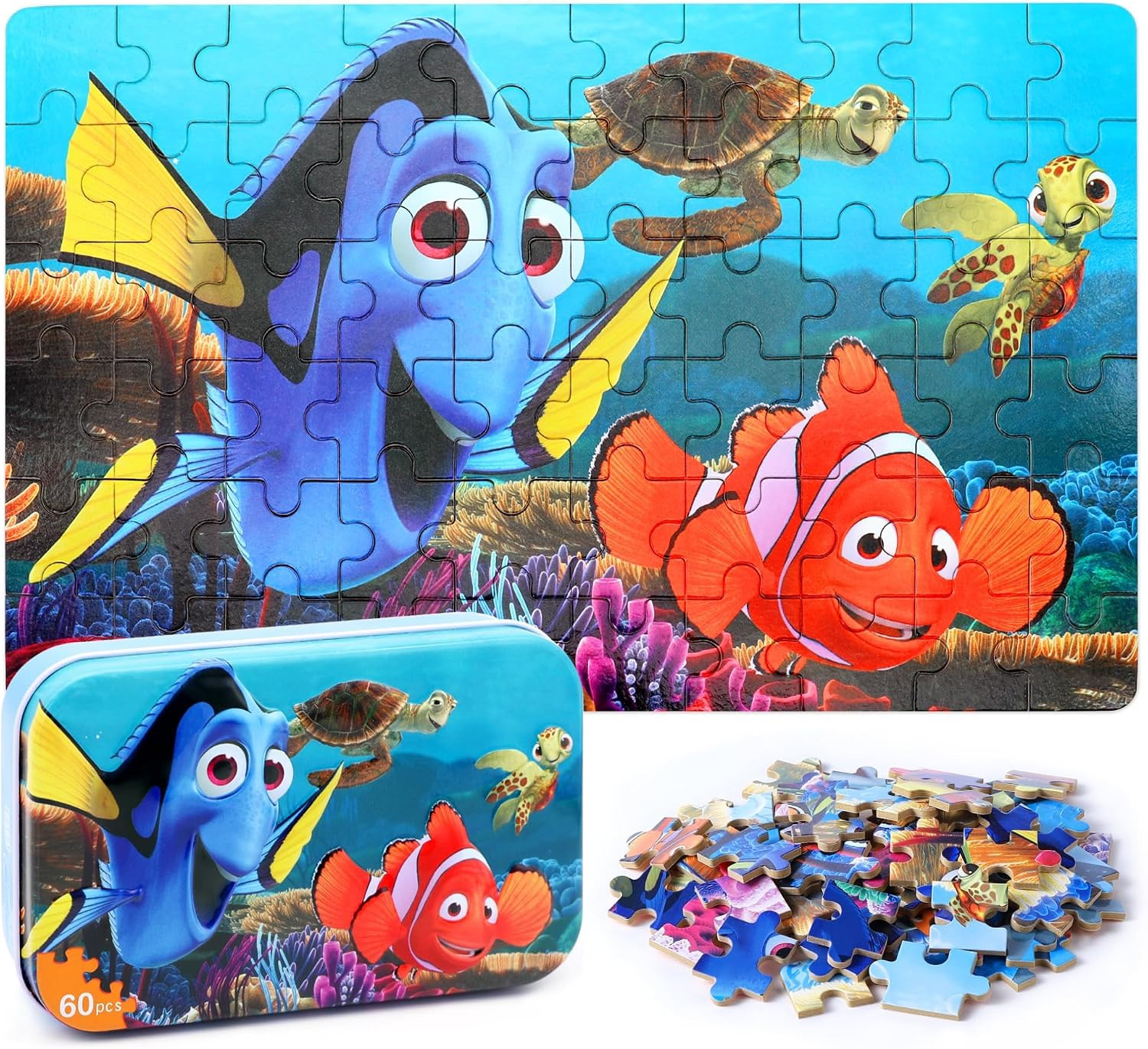 LELEMON Ocean Puzzles for Kids Ages 4-6,Underwater World 60 Piece Puzzles for Kids Ages 4-8,Children Jigsaw Puzzles in a Metal Box,Educational Learning Puzzle Toys for Girls and Boys | Amazon (US)