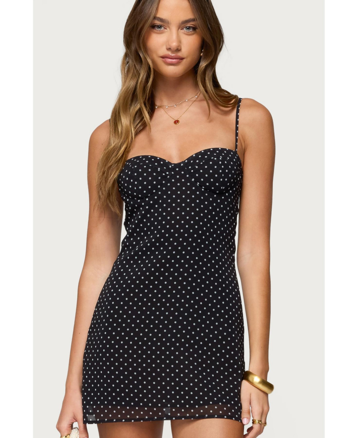 Edikted Women's Polka Dot Cupped Chiffon Mini Dress - Black | Macy's