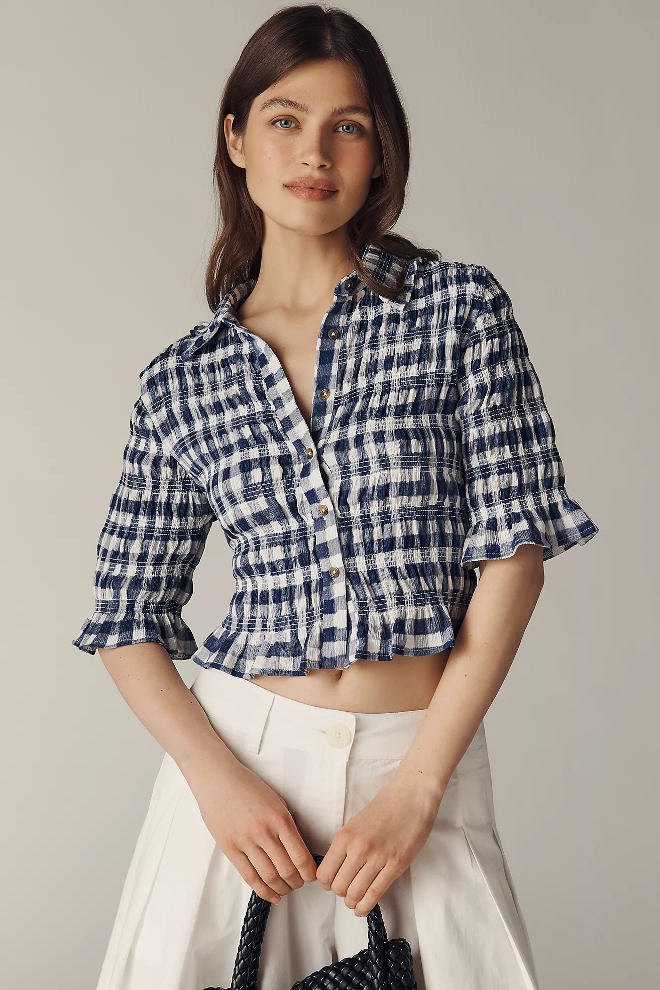 Maeve Smocked Button-Front Top | Anthropologie (US)