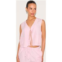Petite Pink Striped Woven Tie Front Longline Vest | PrettyLittleThing US