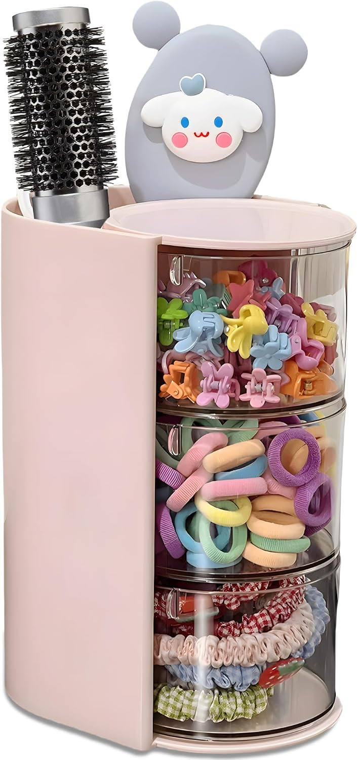 Hair Accessories Organizer with Hair Brush Holder(Pink, 3-Layer) | Amazon (US)