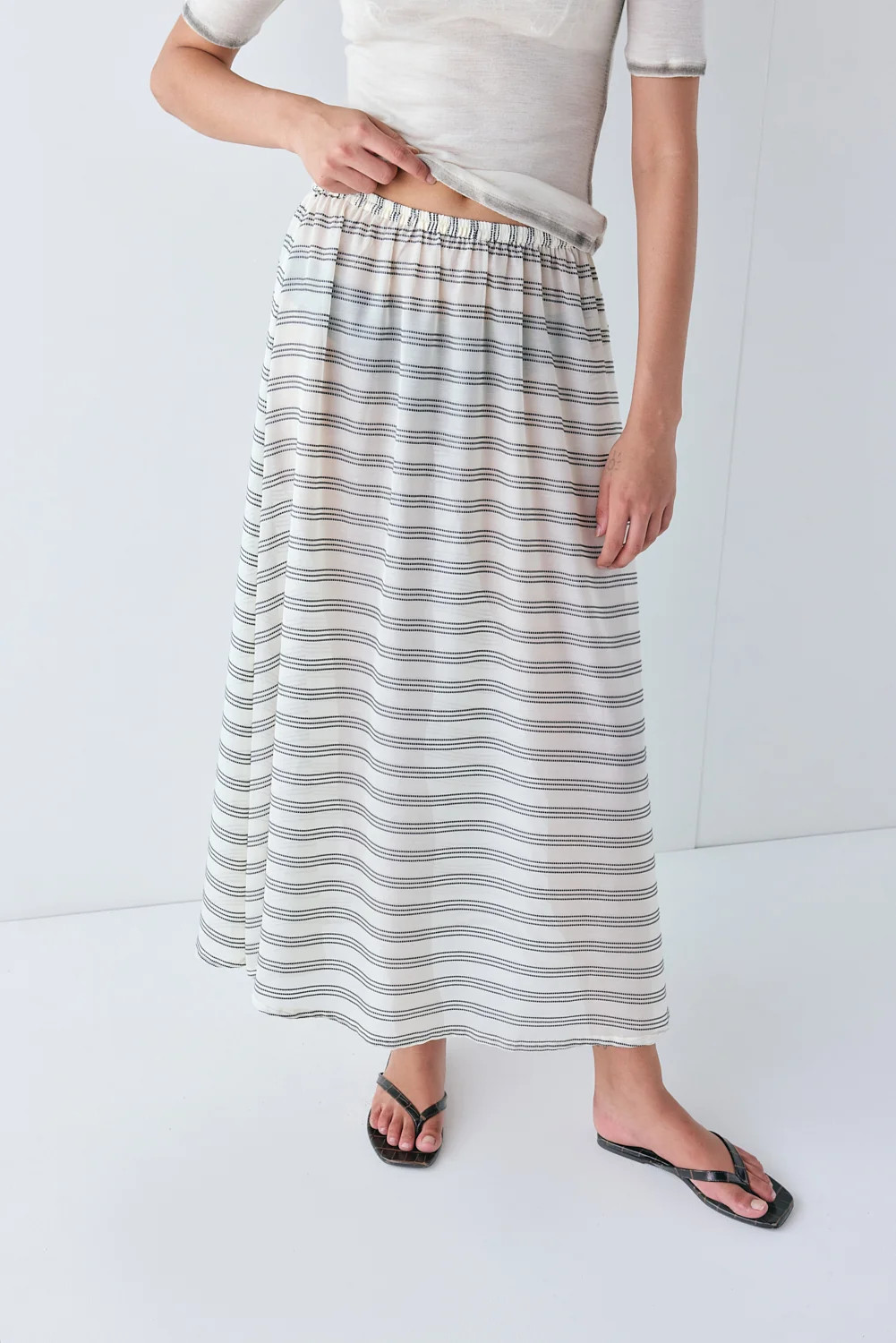 Solara Sheer Midi Skirt Stripe | VRG Grl