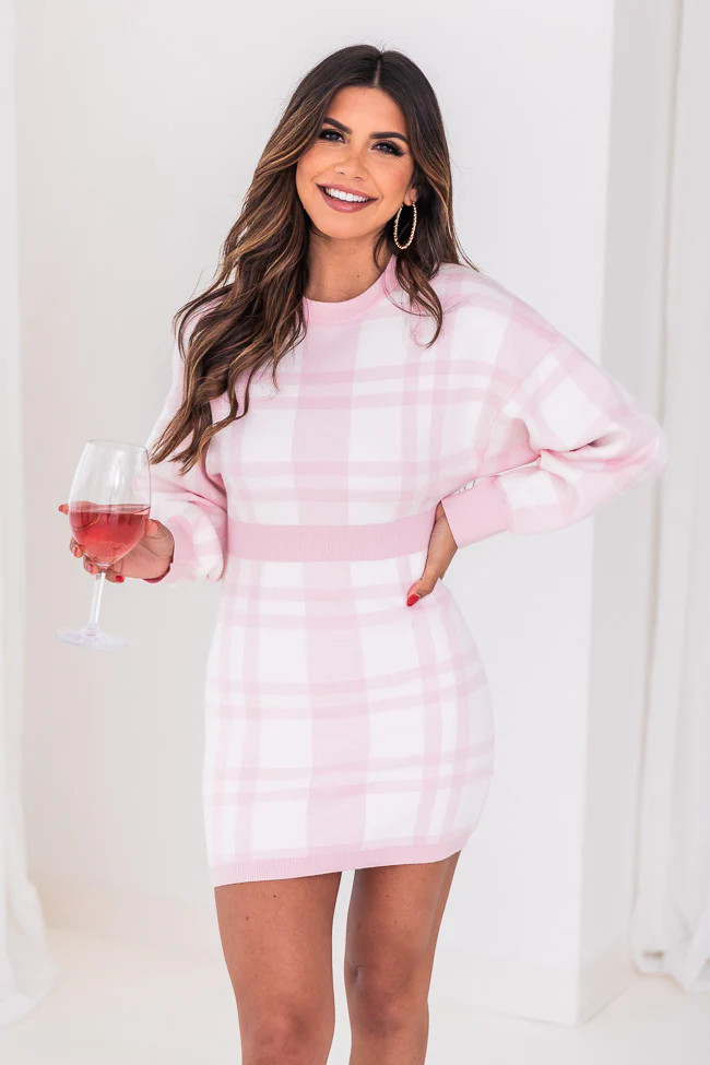 Now Or Never Pink Plaid Sweater Dress FINAL SALE | Pink Lily