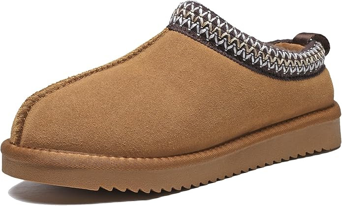 Women's Fuzzy Slippers Genuine Suede Leather Mini Boots Mens Fur Lining Winter Mules Cozy Warm Sh... | Amazon (US)