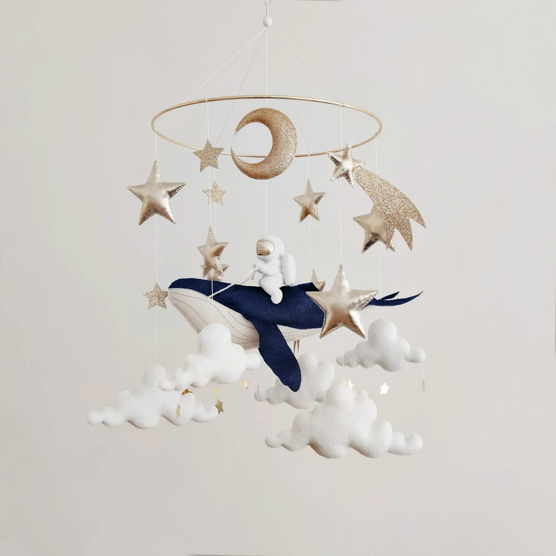 Space Baby Mobile Boy - Navy Blue Whale Mobile for Nursery - Gender Neutral Baby Mobile - Moon Ba... | Etsy (US)