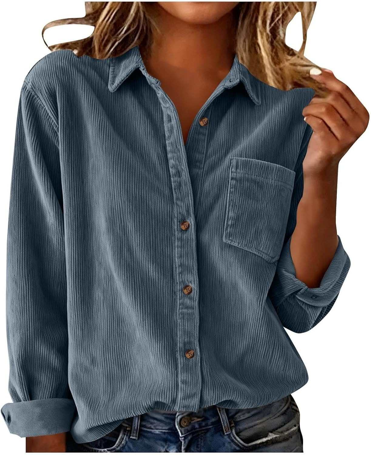 Womens Corduroy Shirts Long Sleeve Collared Button Down Blouse | Amazon (US)