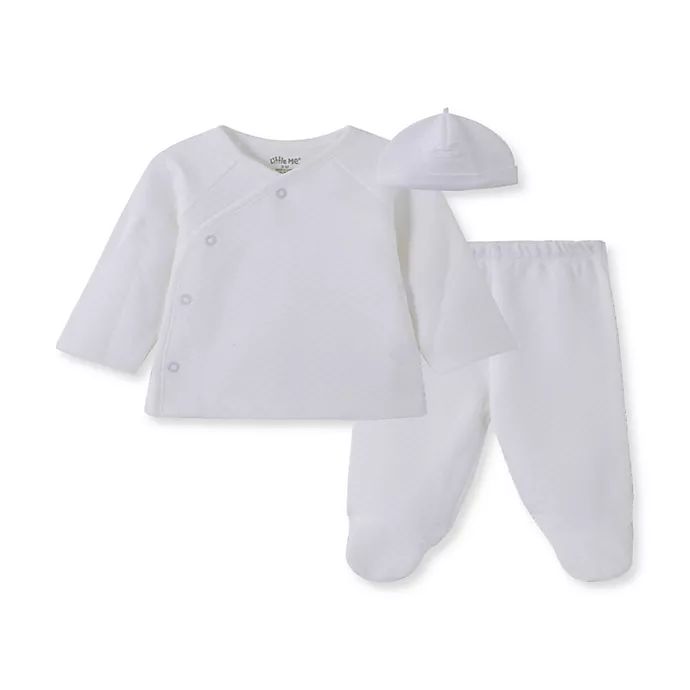 Little Me® 3-Piece Kimono, Footed Pant, and Hat Set in White | buybuy BABY