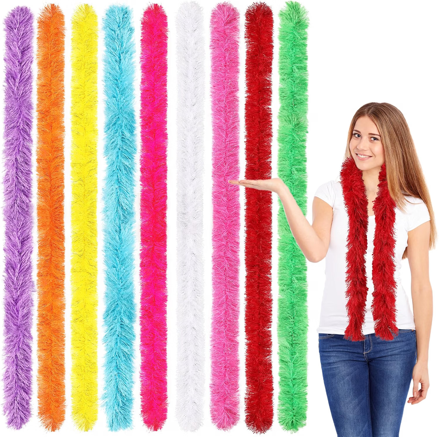 9pcs Feather Boas 5ft Artificial Fluffy Boas Bulk for DIY Crafts Wedding Party Christmas Costume Decor | Amazon (US)
