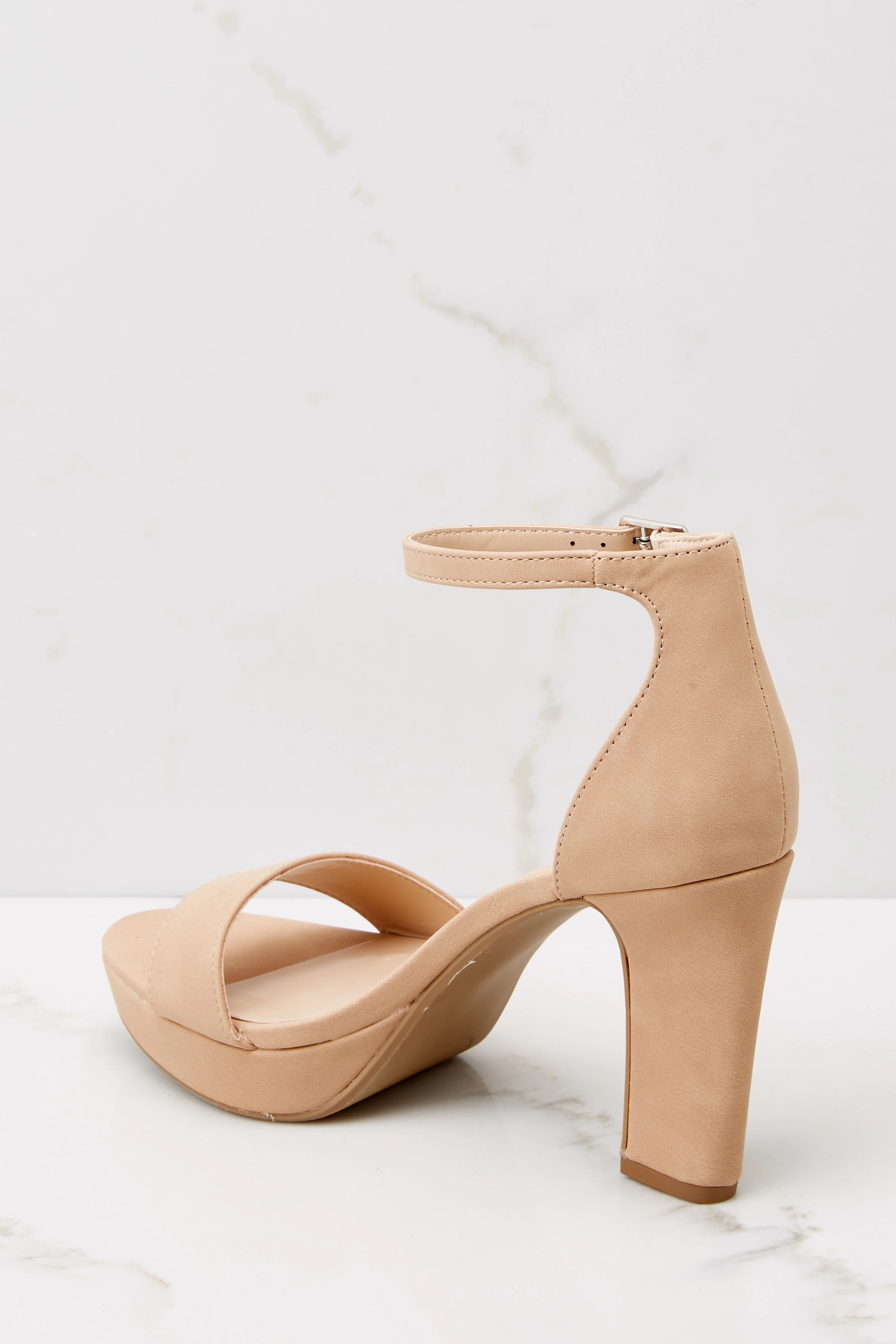 Effortlessly Styled Tan Ankle Strap Heels | Red Dress 