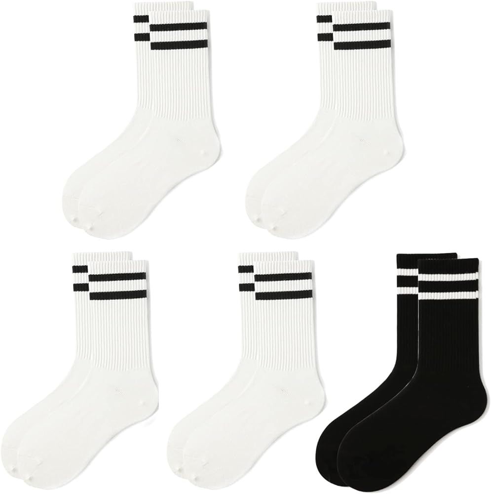 hiqqifazz women's men's selected Athletic round neck socks cotton stripe socks 5/10 pairs | Amazon (US)