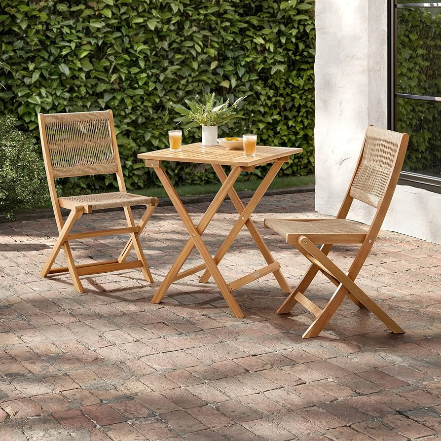 Brixi Folding Bistro Set - Rope Woven and Sustainable Acacia Wooden Frames | Quick Set-up for Gar... | Amazon (US)