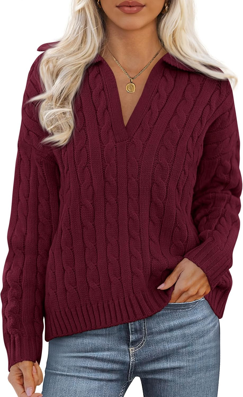 PRETTYGARDEN Womens Fall Oversized Sweaters V Neck Cable Knit | Amazon (US)