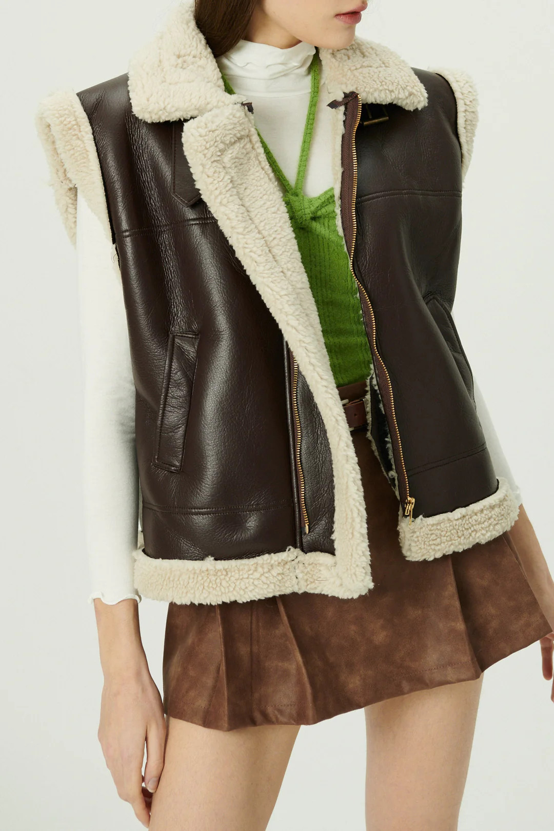 Daniela Pleather Shearling Vest | Storets (Global)