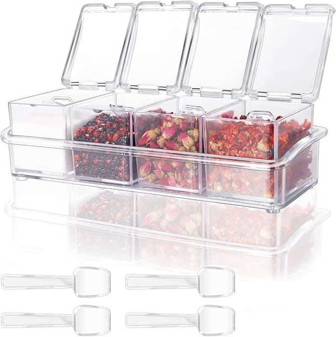 Clear Seasoning Boxes 4 PCS, Messar Acrylic Spice Shakers Spice Jars Spice Pots Cruet Jars Condim... | Amazon (US)