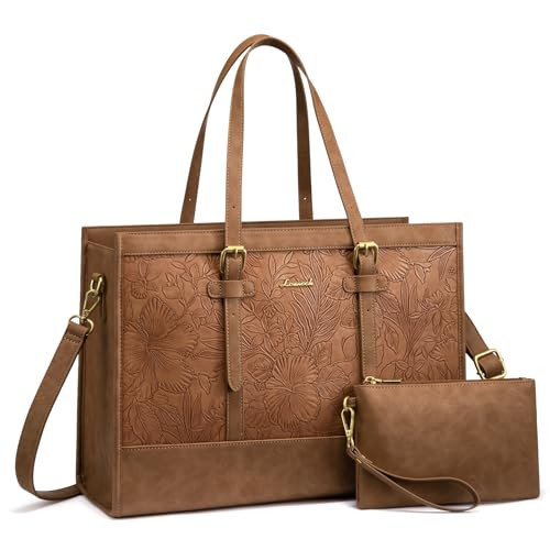 LOVEVOOK Laptop Tote Bag for Women,15.6 Inch Vintage Laptop Bag with Clutch Purse, Large Capacity Leather Work Bag, Computer Bag Office Business Briefcase, Casual Handbag for Travel College Teacher | Amazon (US)