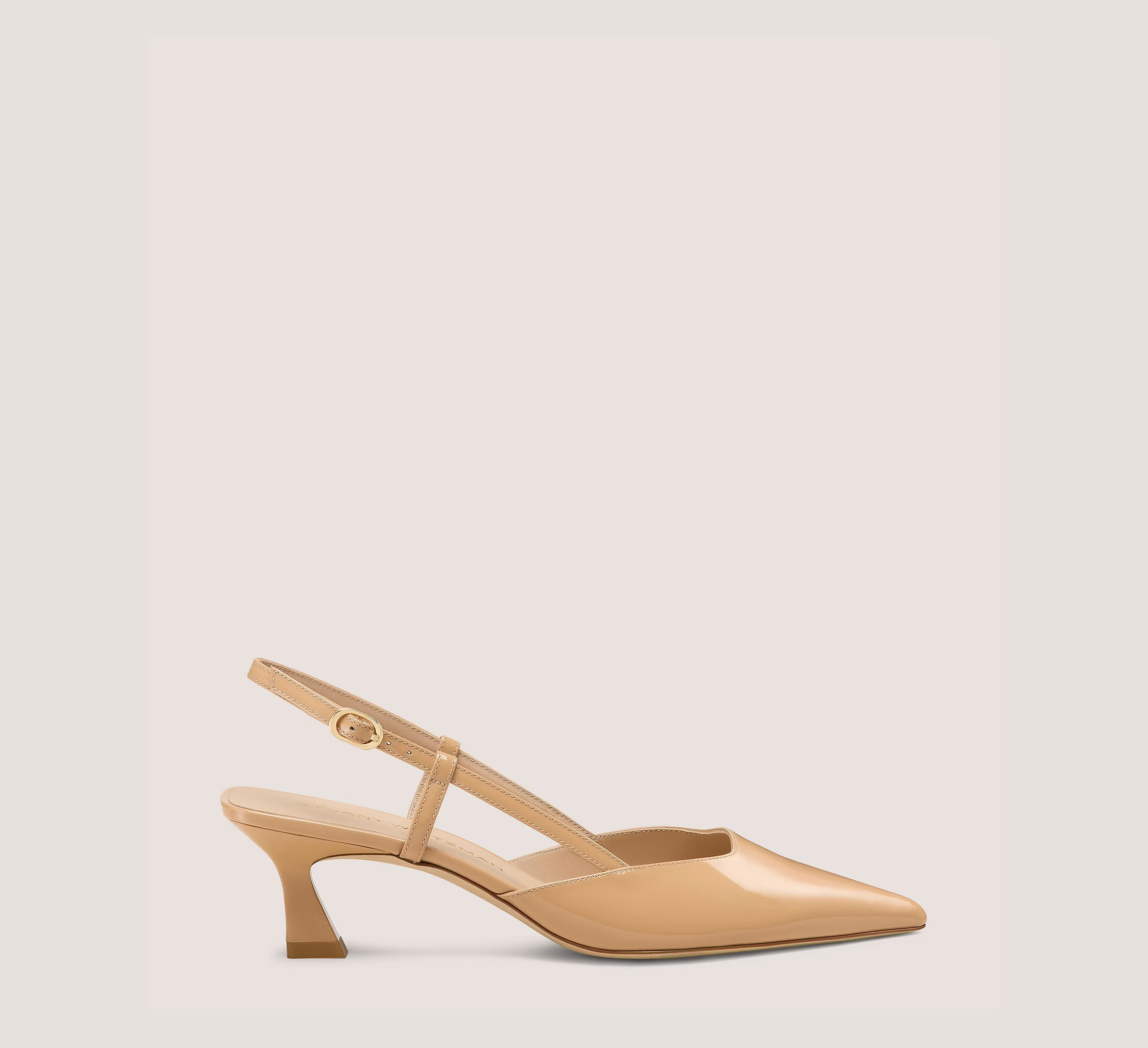 Stuart Weitzman Vinnie 50 Slingback Pumps & Heels, Adobe Beige Patent Leather, Size: 4.5 Medium | Stuart Weitzman (US)