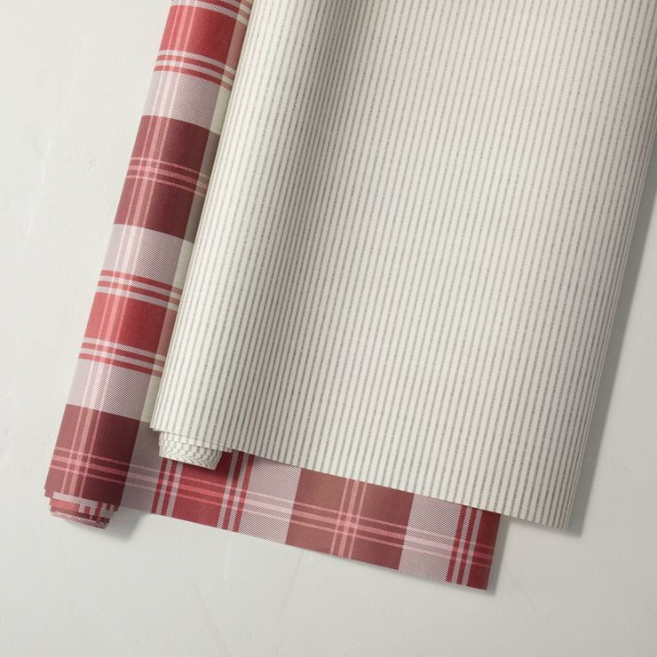 Tartan Plaid & Ticking Stripe Printed Holiday Gift Wrap - Hearth & Hand™ with Magnolia | Target