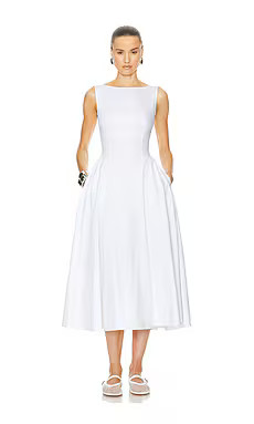 Helsa Stretch Cotton Sateen Midi Dress in White from Revolve.com | Revolve Clothing (Global)