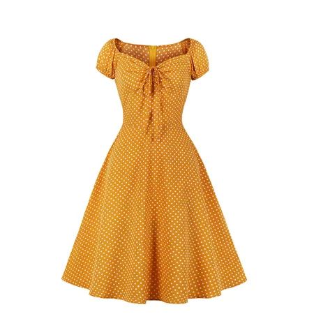 Cethrio Summer Dress- Fashion Summer Retro Casual Pullover Printed Sexy Short SleeveDress Yellow | Walmart (US)