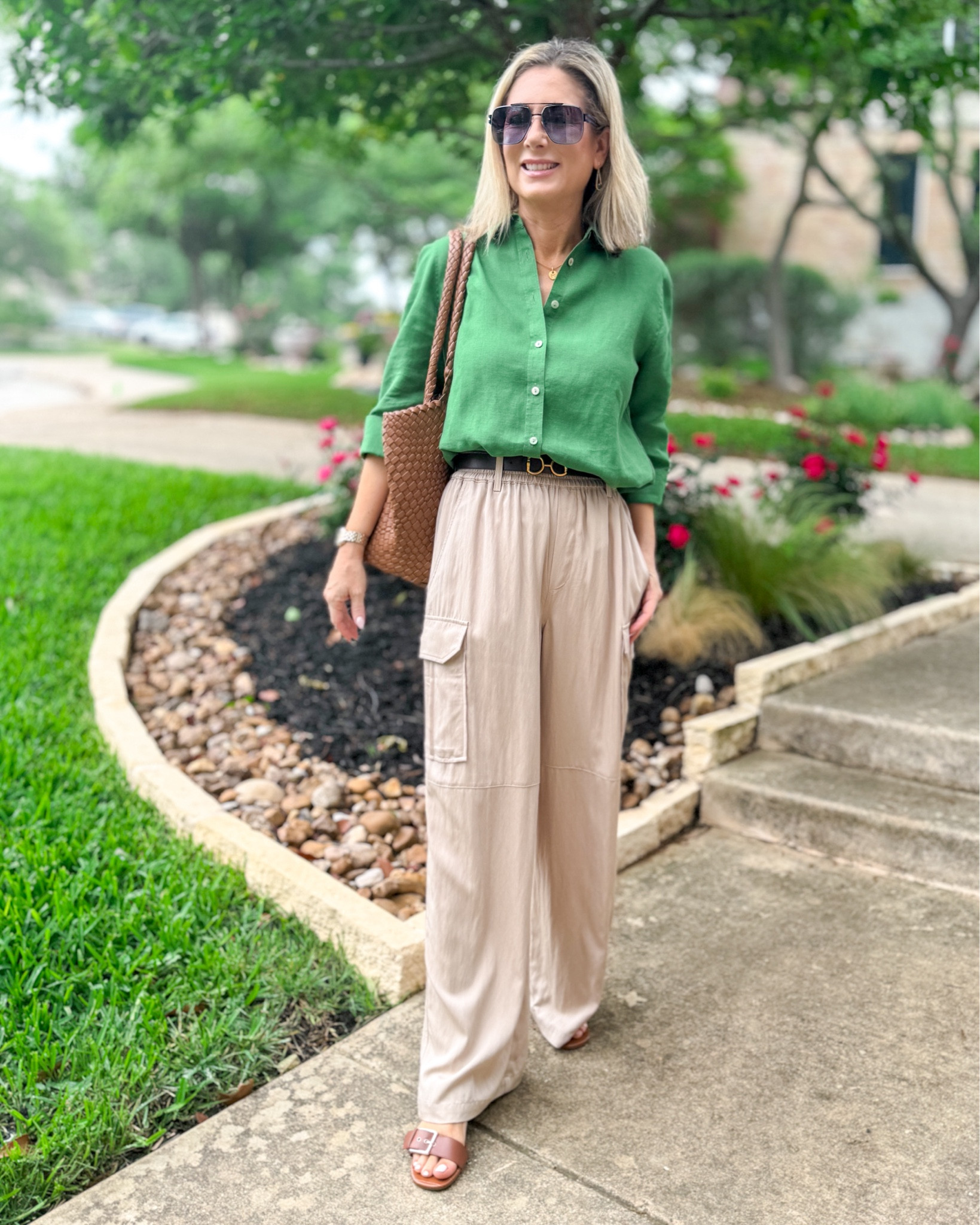 One color I’ve been trying to add more of in my spring wardrobe is GREEN 💚💚! I’m wearing a linen no-iron blouse with some lightweight cargo pants for a day of errands and appointments. I’ve also started carrying this woven tote bag and I love that the straps fit easily over my shoulder and that it has a magnetic closure to keep the contents more secure! The fact that it’s under $80 is a bonus!

#springoutfit #linen #utlitypants #cargopants #woventote #totebag #amazonfinds #fashionover40 #fashionover50 

#LTKitbag #LTKover40 #LTKfindsunder50