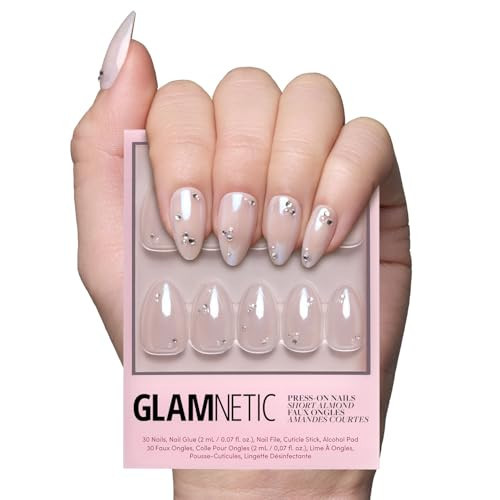 Glamnetic Press On Nails - First Dance | Short Almond Fake Nails with 3D Nail Art for Weddings, Glossy, Glazed Finish, Reusable | 15 Sizes - 30 Nail Kit with Glue | Amazon (US)