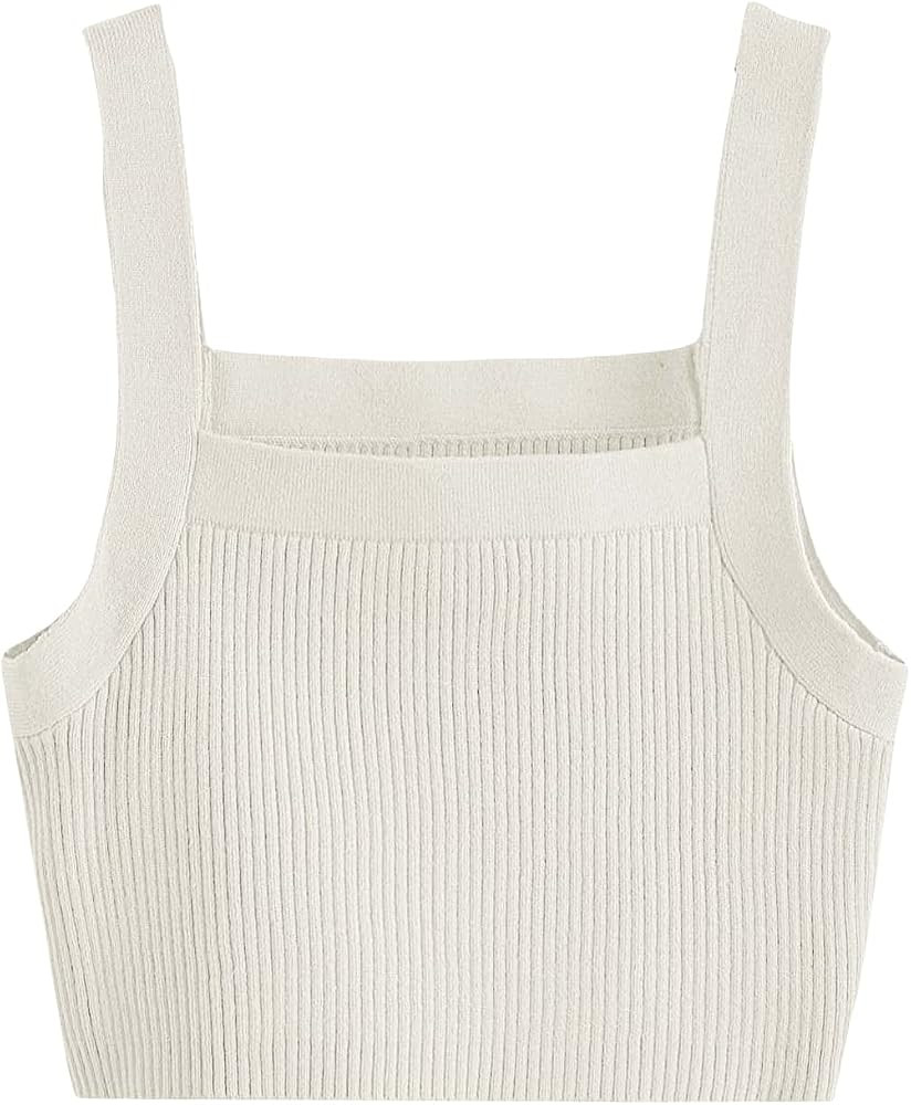 Floerns Women's Casual Solid Sleeveless Square Neck Rib Knit Crop Tank Top | Amazon (US)