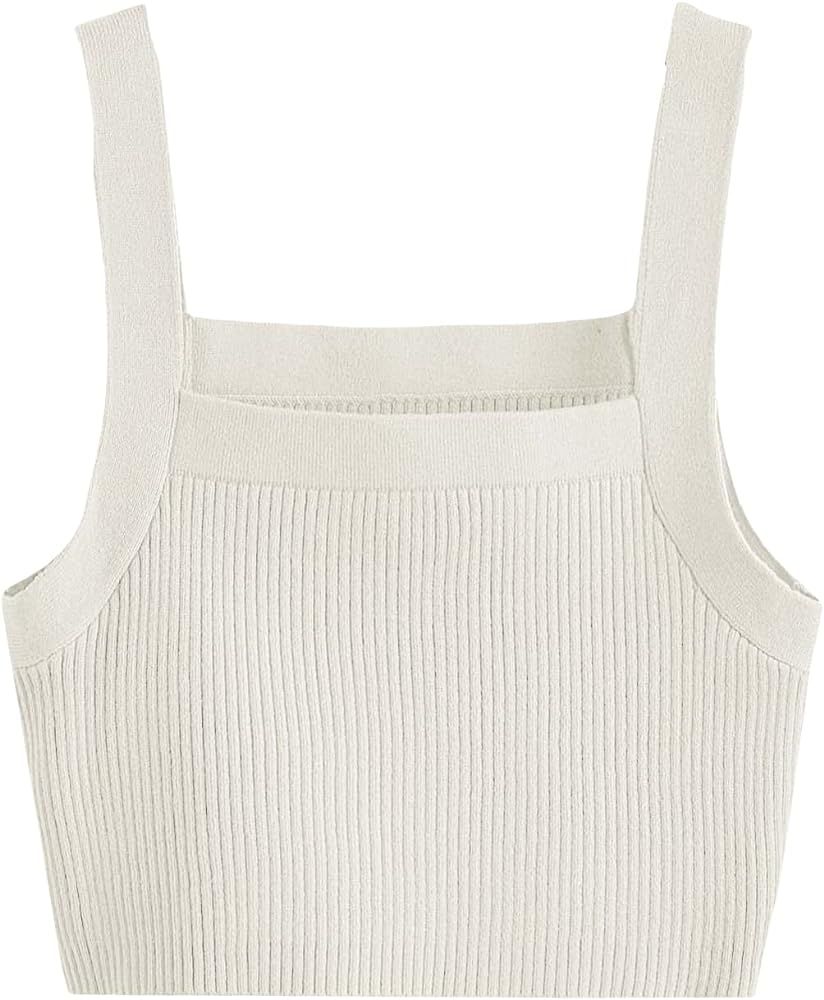 Floerns Women's Casual Solid Sleeveless Square Neck Rib Knit Crop Tank Top | Amazon (US)