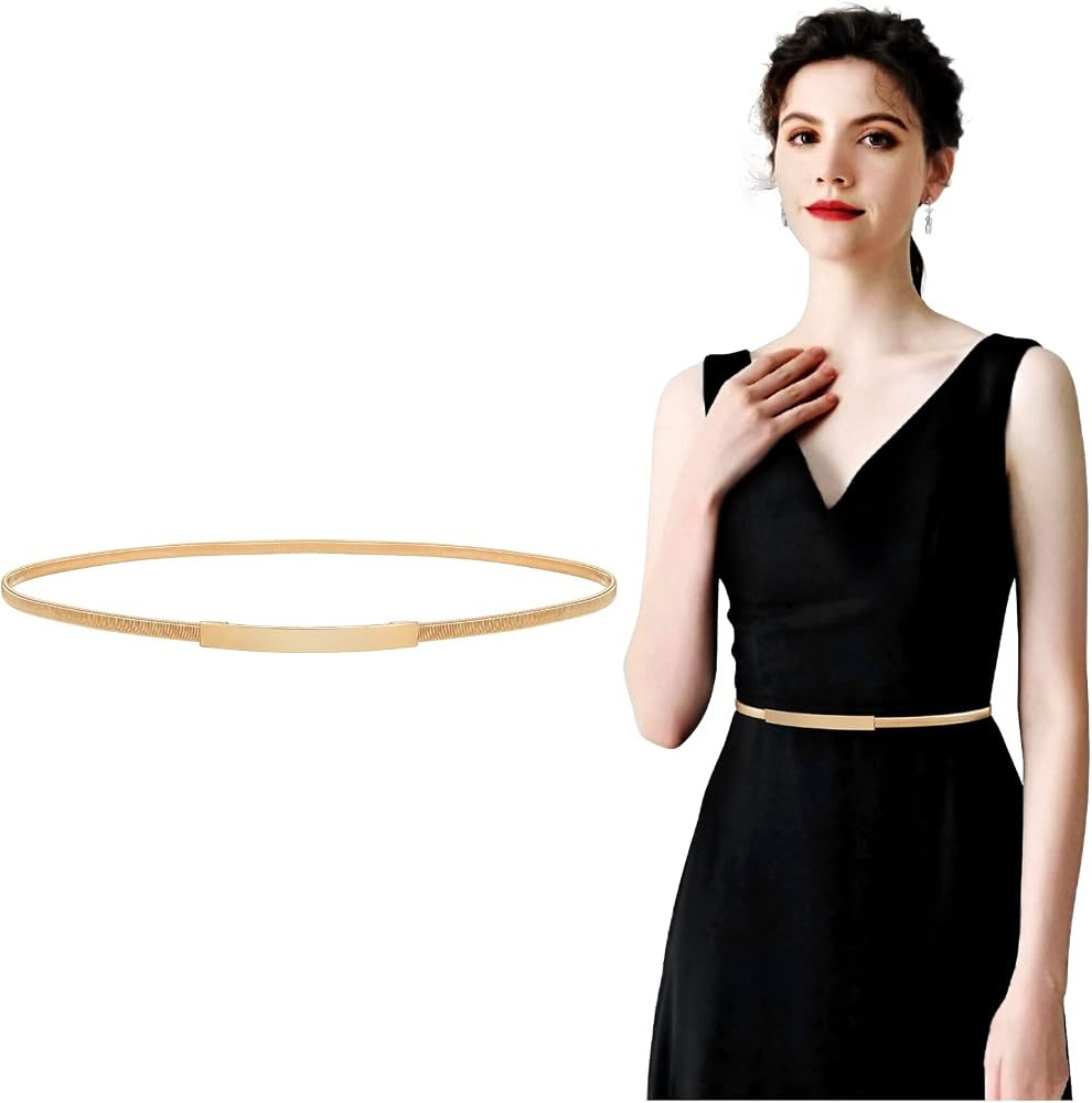 WERFORU Women Skinny Metal Waist Belt Gold Waistband Elastic Metal Chain Waist Belt for Dress- | Amazon (CA)