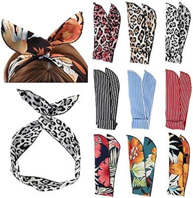 Carede Women Cheetah Print Wire Headband Rabbit Ears Hairband Wired Hair Tie Scarf Head Wrap/Asso... | Amazon (US)
